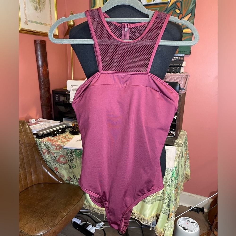Carmen Marc Valvo One Piece Burgundy High Neck Swimsuit Size 6 Retail $148